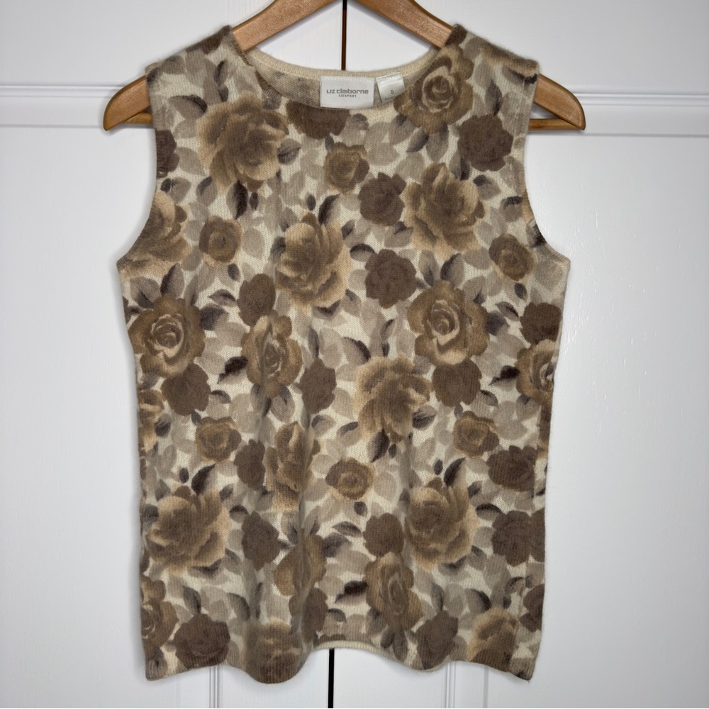 Liz Claiborne LIZSPORT Floral Wool Angora‎ Sleeveless Sweater Tank Top Small
